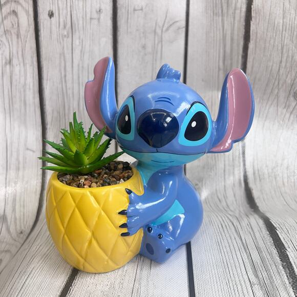 Disney Stitch Planter Figurine – 5.5" Tall – Pineapple Pot with Faux Plant - Picture 1 of 9